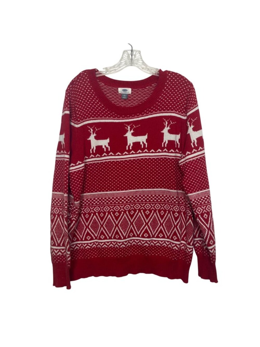 Old Navy Reindeer Sweater Retro XXL Red White Nordic Fair Isle